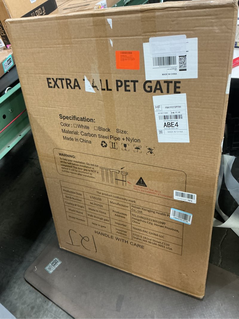 Condition photo showing New/Like New for 41" Extra Tall Baby Gate for Doorways,30-49.2" Wide Heavy Duty Dog Gate Indoor,Pet Gate with Walk Through and Auto Close, Pressure Mounted, Suitable for Stair,Kicthen,White White 30-49.2"