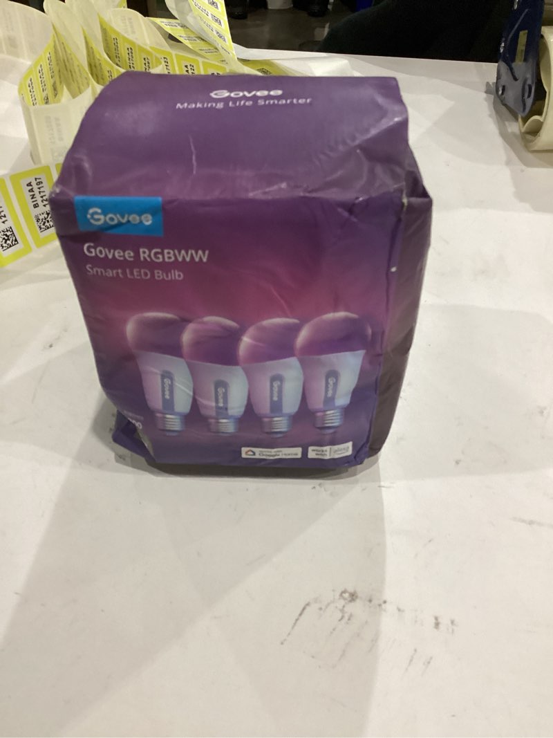 Condition photo showing New/Like New for Govee Smart Light Bulbs, Color Changing Light Bulb, Work with Alexa and Google Assistant, 16 Million Colors RGBWW, WiFi & Bluetooth LED Light Bulbs, Music Sync, A19, 800 Lumens, 4 Pack