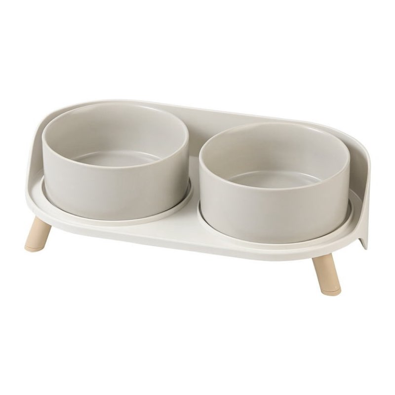 elevated dog food water bowl - raised ceramic dog bowl set with non slip stand - double dog feeding bowls for small to medium sized dogs - 2 x 850 ml - 28.74 oz - grey