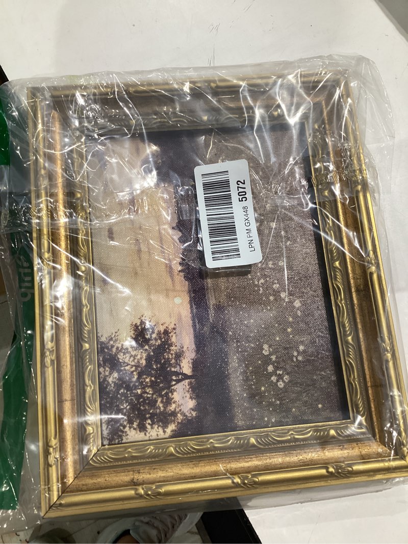 Condition photo showing Good Condition for vintage gold framed canvas wall art rustic floral field nature landscape painting picture wall decor twilight firefly poster print artwork for living room bedroom home decoration firefly 11"l x 9"w