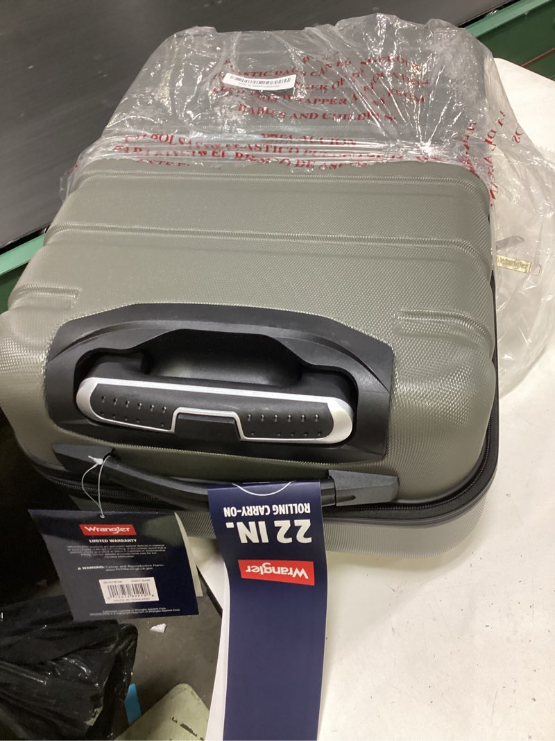Condition photo showing Good Condition for wrangler 22" hardside spinner carry-on luggage, olive