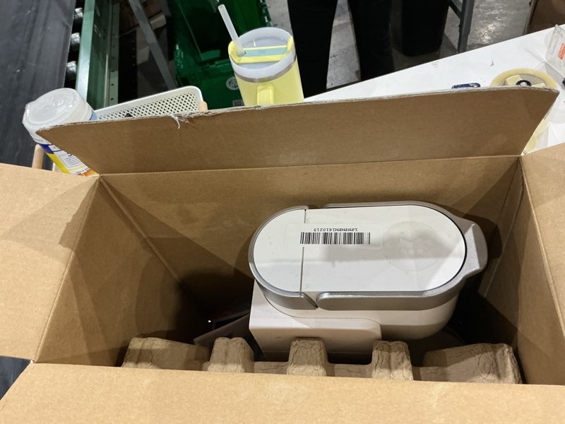 Condition photo showing As Is for keurig k-iced coffee maker, single serve k-cup pod iced coffee maker, with hot and cold coffee capabilities, brews any k-cup pod, white