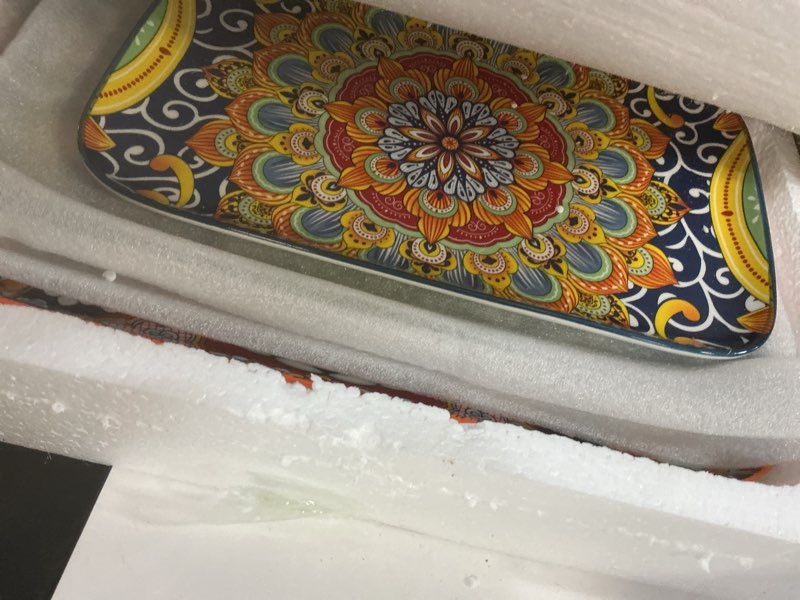 Condition photo showing Good Condition for vancasso Serving Platters Set of 3, 16"/14"/12" Inch Rectangular Trays - Serving Platter Extra Large, Ceramic Bohemian Serving Dish for Entertaining Food, Microwave & Dishwasher Safe, Colorful Colorful 3 PCS