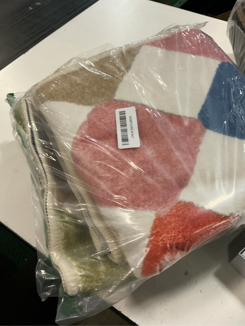 Condition photo showing New/Like New for jinchan macy area rug for kids room 4'x4' square rug modern colorful nursery rug checkered diamond play mat washable soft non slip carpet for entryway bedroom playroom dorm daycare circus on cream 4' x 4' (square) diamond circus