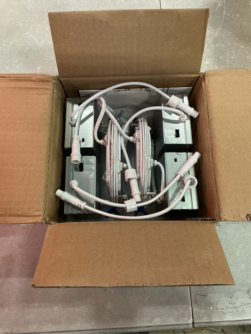 Condition photo showing Good Condition for meconard 4 pack 4 inch led recessed ceiling light with junction box, 3000k/4000k/5000k selectable, 9w=75w 750lm, dimmable canless downlights, etl and energy star listed 5000k/4000k/3000k - 3cct white 4 inch