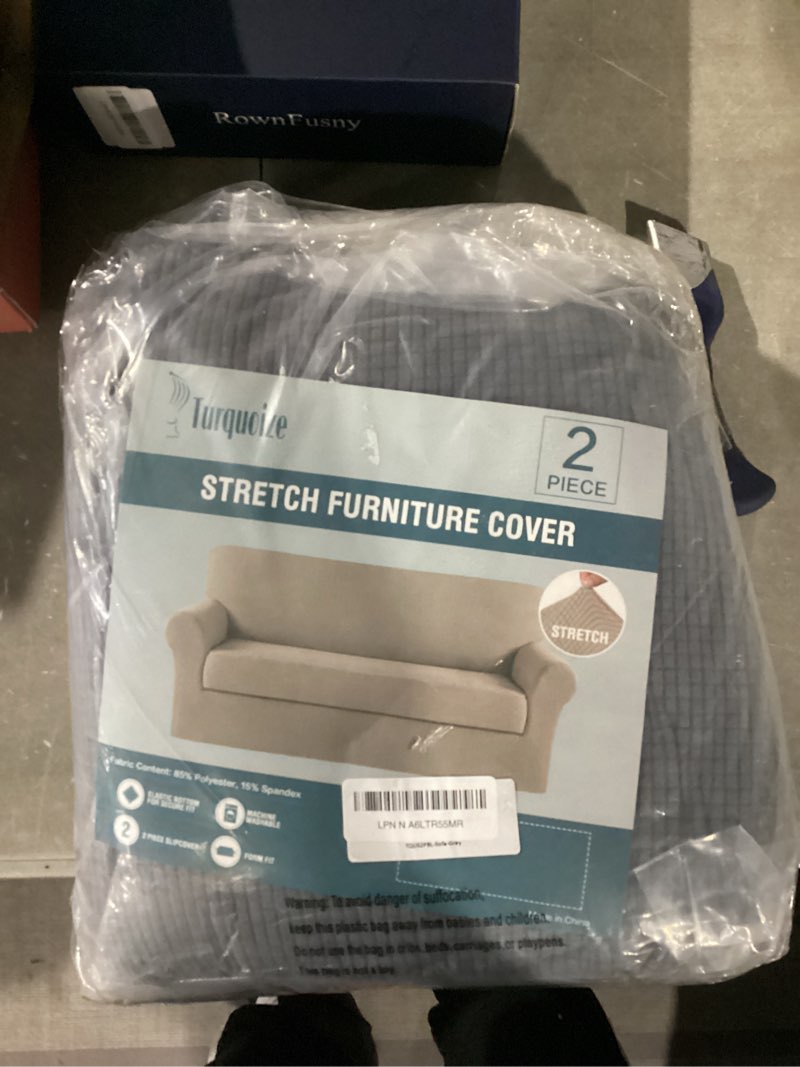 Condition photo showing New/Like New for Turquoize Stretch Sofa Slipcover 2 Pieces Sofa Cover Couch Cover for 3 Cushion Couch Washable Furniture Protector Covers with Elastic Bottom Feature Thick Jacquard Fabric (Sofa, Grey) Sofa Grey