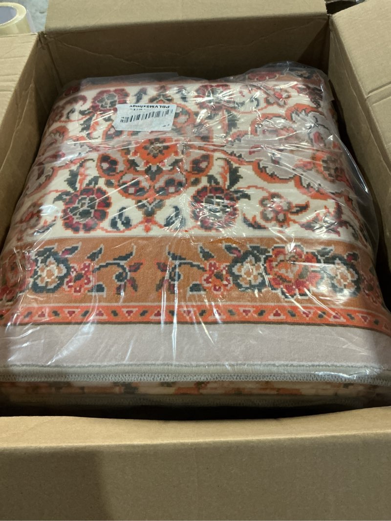 Condition photo showing Good Condition for area rug for living room, 8x10ft machine washable large orange rugs for dining room, non-slip vintage carpet for bedroom office dining room nursery farmhouse 8' x 10' (rectangular) orange
