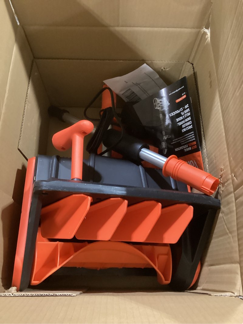 Condition photo showing As Is for VOLTASK Cordless Snow Shovel, 24V | 13-Inch | 4-Ah Cordless Snow Blower, Battery Snow Blower with Directional Plate & Adjustable Front Handle (4-Ah Battery & Quick Charger Included)
