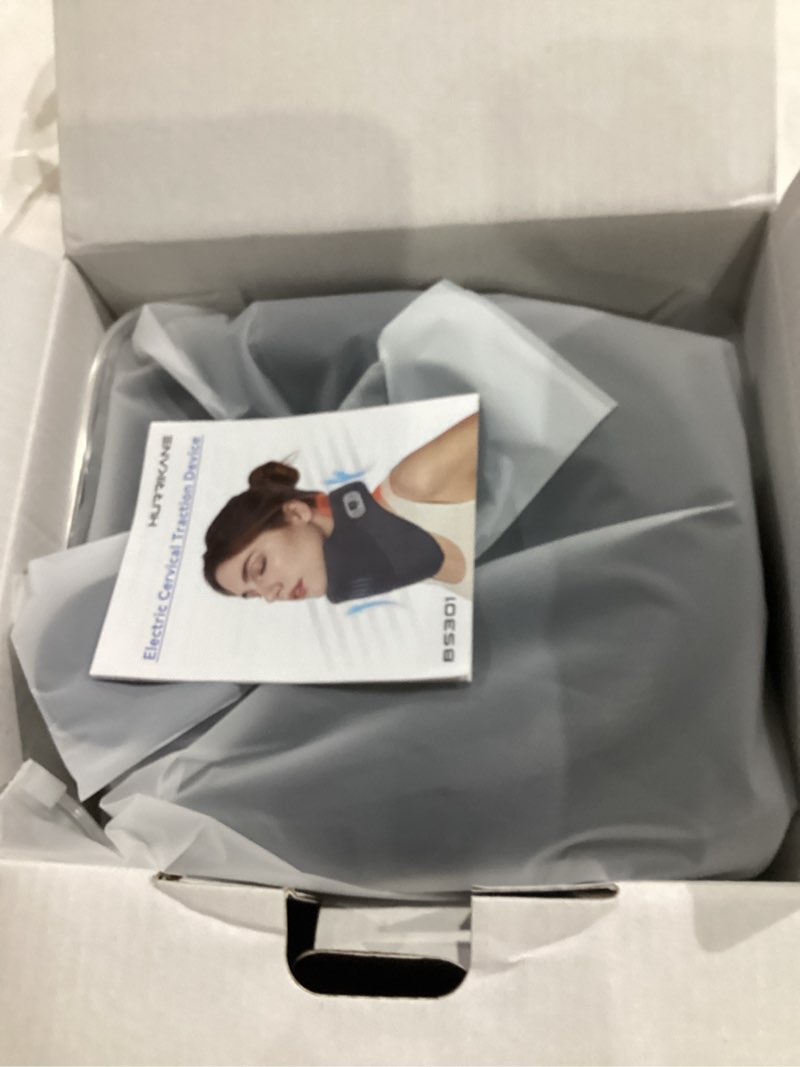 Condition photo showing New/Like New for cervical traction device for neck pain relief, neck stretcher with stepless height adjustment, neck brace with heating for home/office/travel, christmas gifts for him/her/men/women/dad/mom gray