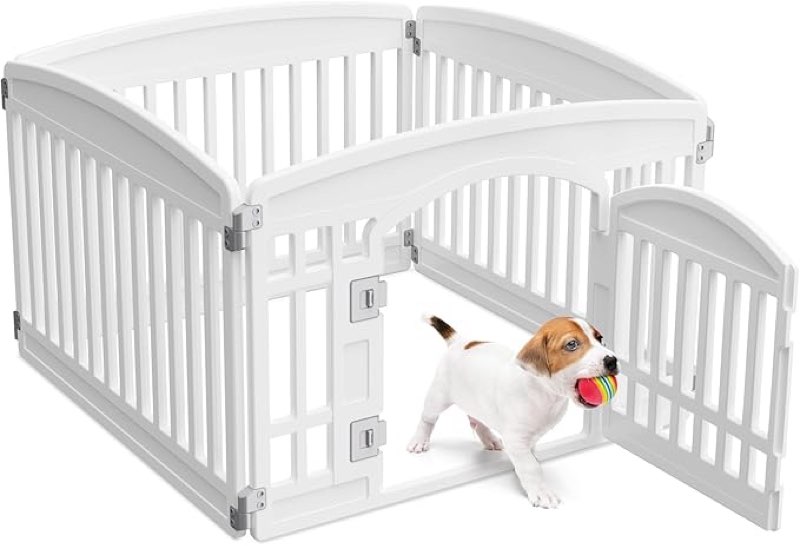newbulig dog playpen 4-panel,  puppy playpen, stable dog play pen indoors/outdoor with secure locking door, plastic pet fence for small & medium dogs