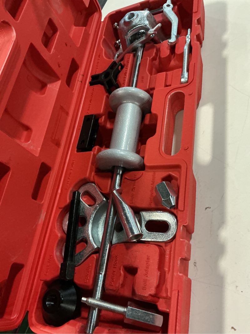 Condition photo showing Good Condition for 9-way slide hammer puller set, front wheel hub bearing remover & rear wheel axle hub dent shaft puller tool kit wheel bearing removal tool red