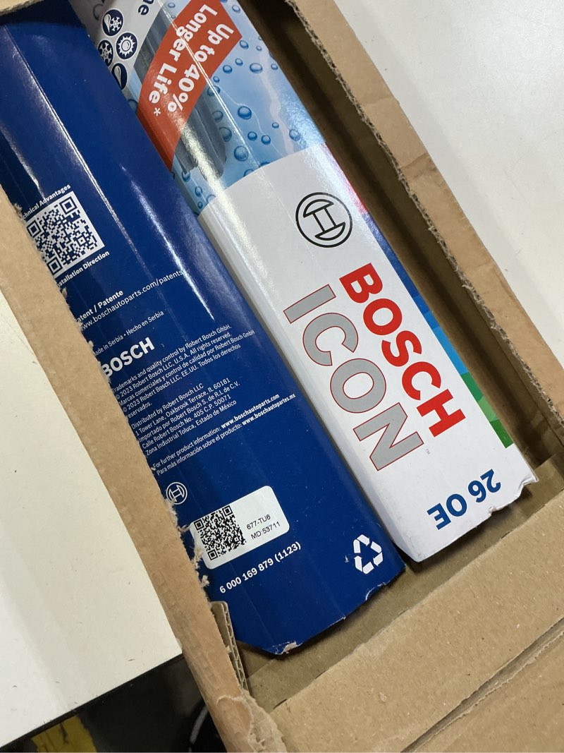 Condition photo showing New/Like New for bosch 26oe22oe icon beam wiper blades - driver and passenger side - set of 2 blades (26oe & 22oe) front (26oe & 22oe) icon combo pack (front)