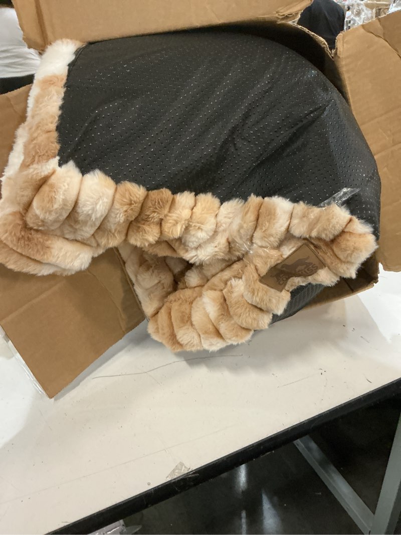 Condition photo showing As Is for cozy kiss cute dog bed, faux rabbit fur orthopedic dog bed with sides, removable washable cover & waterproof lining, comfortable pet couch for extra large dogs, tie-dye brown (48" l x 35" w x 7.5" th) tie-dye brown 48" l x 35" w x 7.5" th l-shaped