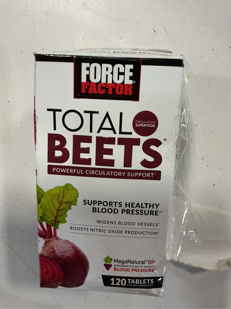 Condition photo showing New/Like New for force factor total beets blood pressure support with grape seed extract and non gmo beet root powder for heart health, circulation, & blood flow, 120 count 120 count (pack of 1)