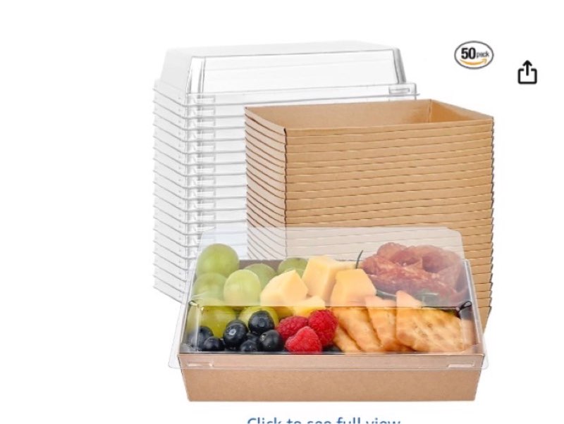 Hiceeden 50 Pack Charcuterie Boxes with Clear Lids, 7x5 Inch Paper Bakery Dessert Sandwich Box, Disp