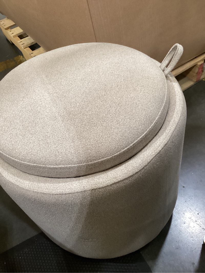Condition photo showing Good Condition for round upholstered storage ottoman beige - room essentials