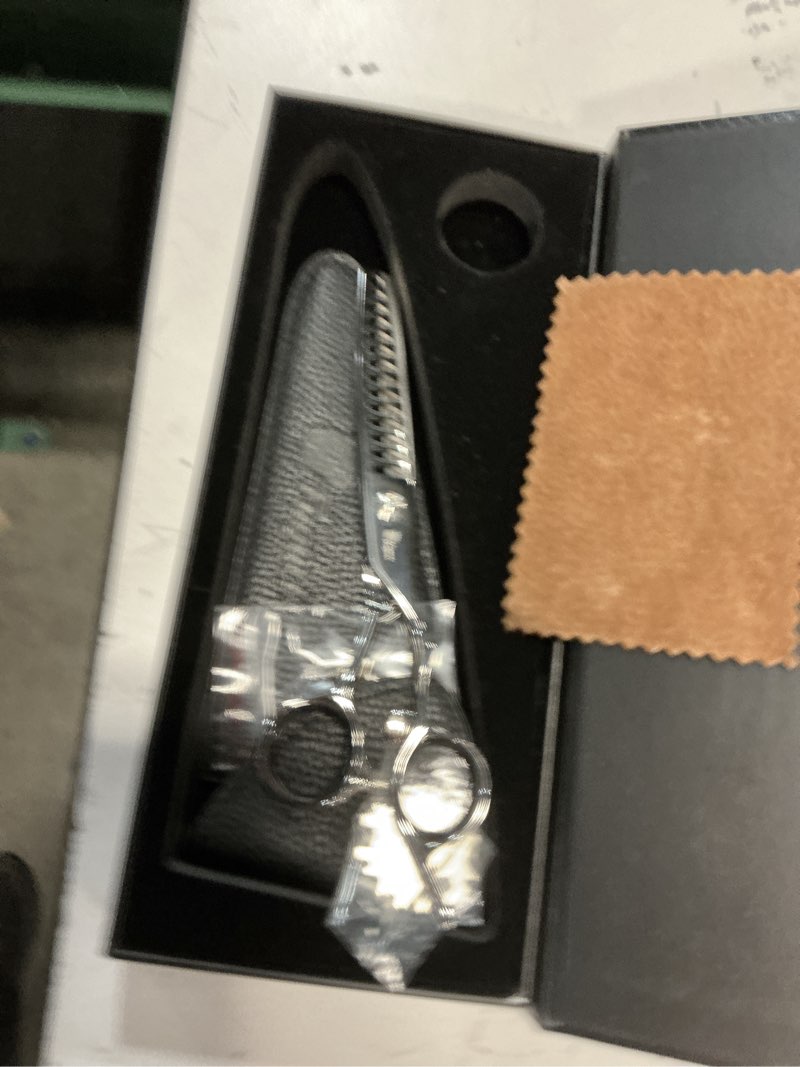 Condition photo showing Good Condition for fagaci hair thinning scissors 6" with 440c steel, ultra sharp & superior cuts texturizing shears, extreme durability texturizing scissors, barber thinning shears, hair cutting for women & men
