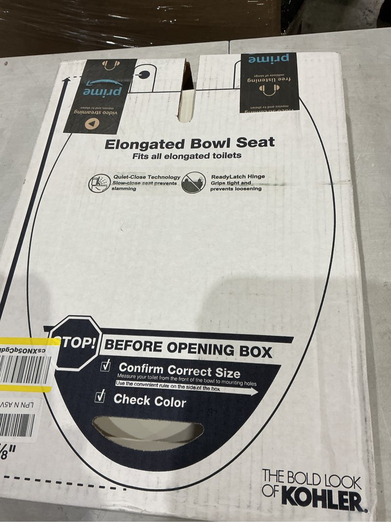 Condition photo showing New/Like New for kohler 4636-rl-0 cachet readylatch elongated toilet seat slow close, soft close toilet seat quiet lid, contoured grip-tight bumpers installation hardware, apartment essentials, white white elongated ready latch