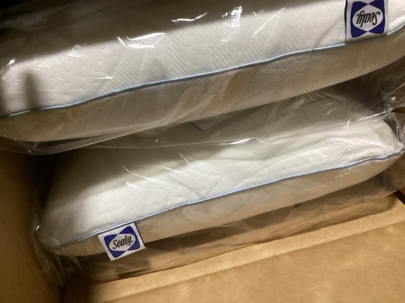 Condition photo showing As Is for Sealy Dreamlife Queen Size Memory Foam Cooling Pillow with Surface Guard Technology, Removable Machine-Washable Cover, 1 Year Limited Warranty, White (2 Pack) 2 pack Queen