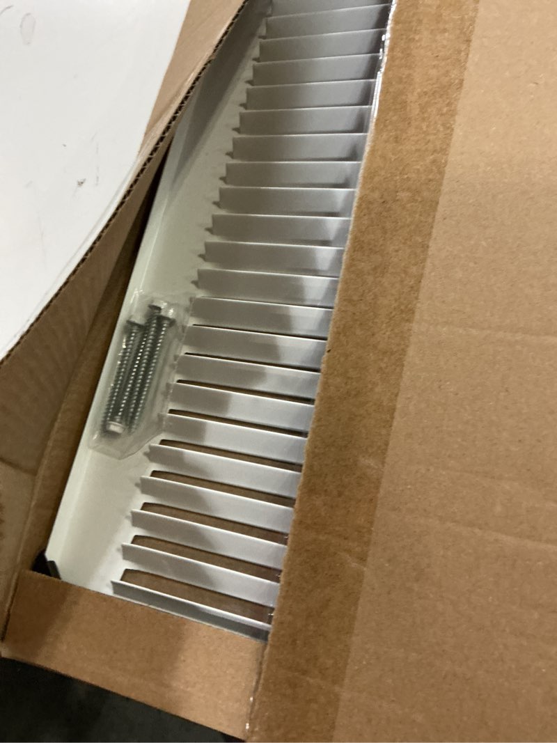 Condition photo showing New/Like New for hvac premium 6'' x 22'' [duct opening] flat stamped steel return air grille - sidewall and ceiling - hvac vent duct cover - white [outer dimensions: 7.75''w x 23.75''h] 6 x 22