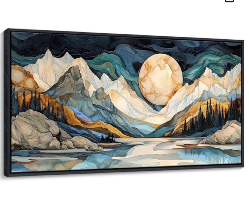 jeawa framed canvas wall art - 20x40 in abstract painting decor, black white textured mountain moon 