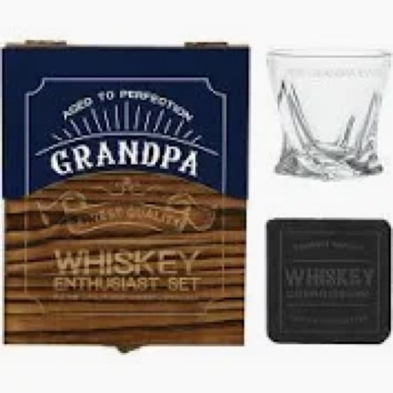 Pavilion Gift Company - Best Grandpa Ever - 11 oz Whiskey Glass 4" Slate Coaster Wooden Box Gift Set