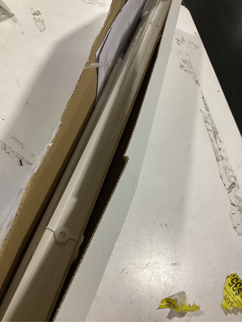 Condition photo showing As Is for mainstays cordless 1" vinyl light filtering blinds, white, 27" width x 64" length