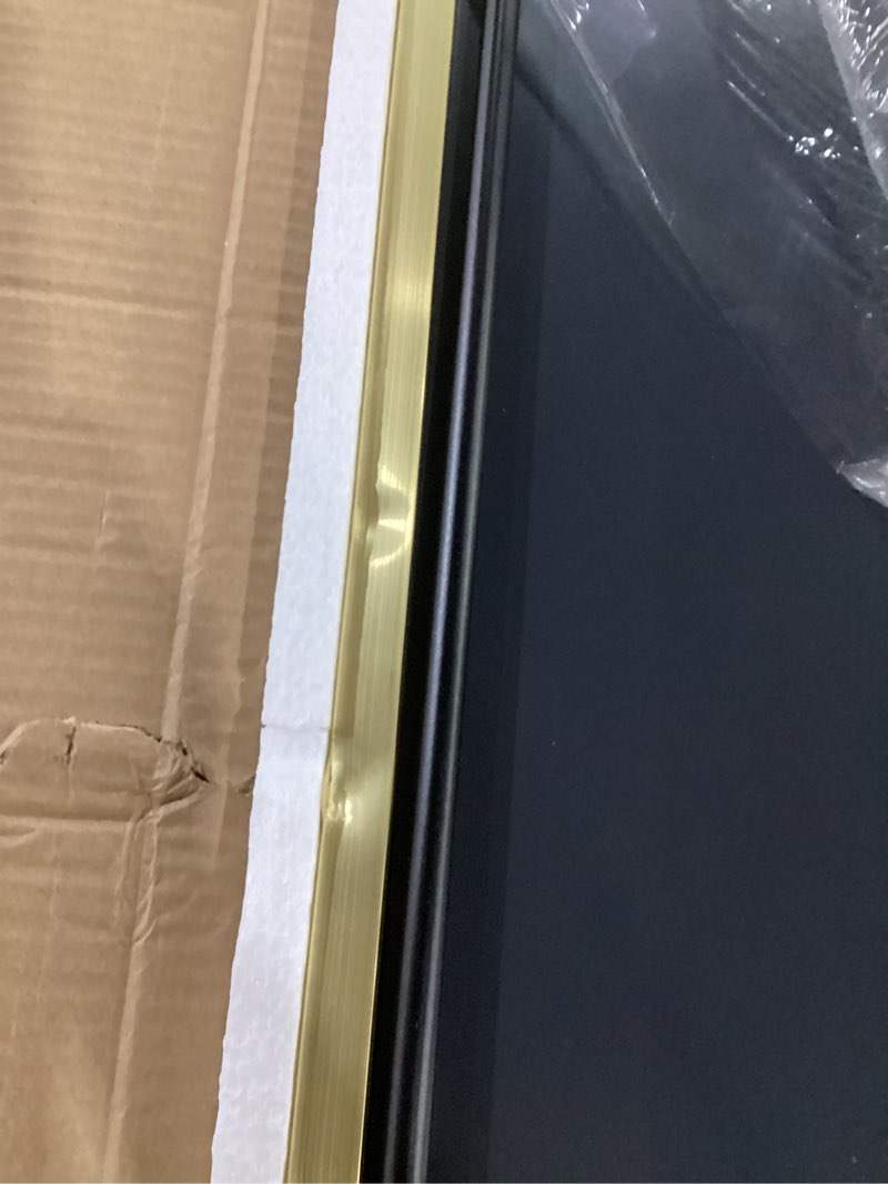 Condition photo showing As Is for fictor full length mirror with stand, floor standing mirror, 56"x15", gold | hd shatterproof glass, free-standing or wall-mounted, full body mirror for bedroom, living room, dressing room, entryway gold 56"l x 15"w