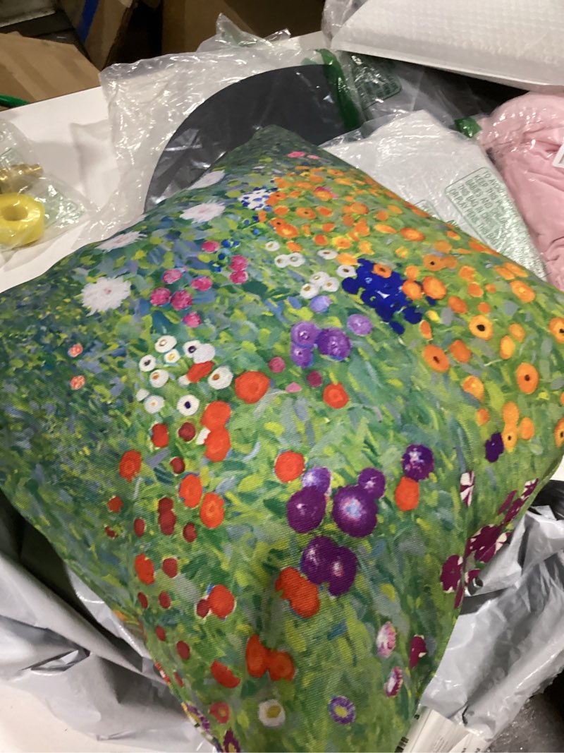 Condition photo showing Good Condition for flower garden by gustav klimt (1907) throw pillow 18x18