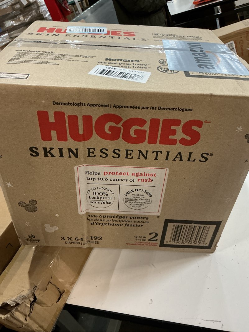 Condition photo showing New/Like New for Huggies Size 2 Diapers, Skin Essentials Baby Diapers, Size 2 (12-18 lbs), 192 Count (3 Packs of 64), Packaging May Vary Size 2 192