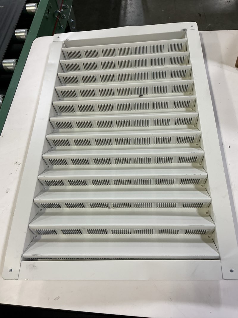 Condition photo showing As Is for air vent 14-in x 24-in white rectangle aluminum gable louver vent