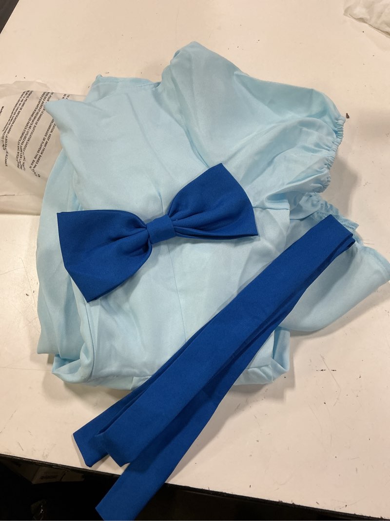 Condition photo showing Good Condition for sinastar women dress blue costume cosplay girls summer dress blue dresses with belt bow headwear halloween suit adult (small )