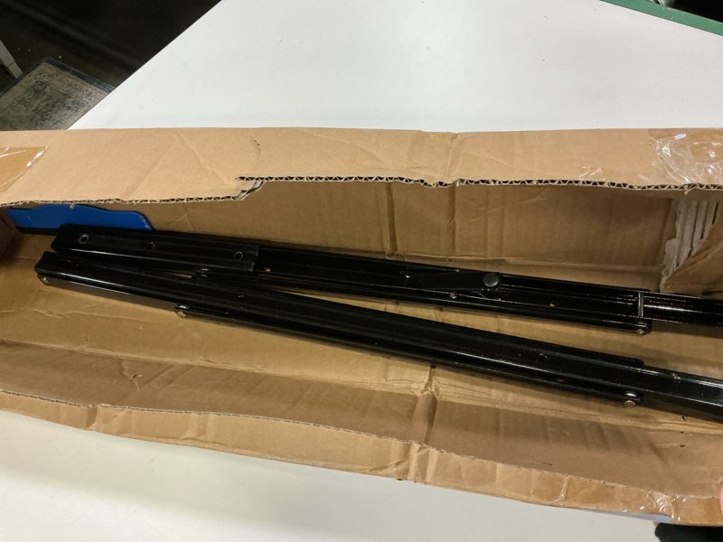 Condition photo showing Good Condition for Folding Shelf Brackets - Heavy Duty Metal Collapsible Shelf Bracket for Bench Table, Shelf Hinge Wall Mounted Space Saving DIY Bracket, Max Load: 150 lb (24 Inch, Black)