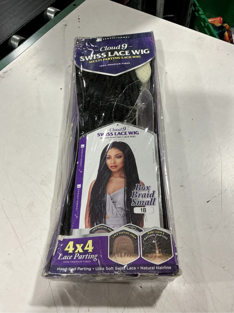 Condition photo showing Good Condition for sensationnel cloud9 4x4 braided wig-box braid small, 1 jetblack | hand-tied swiss multi parting lace
