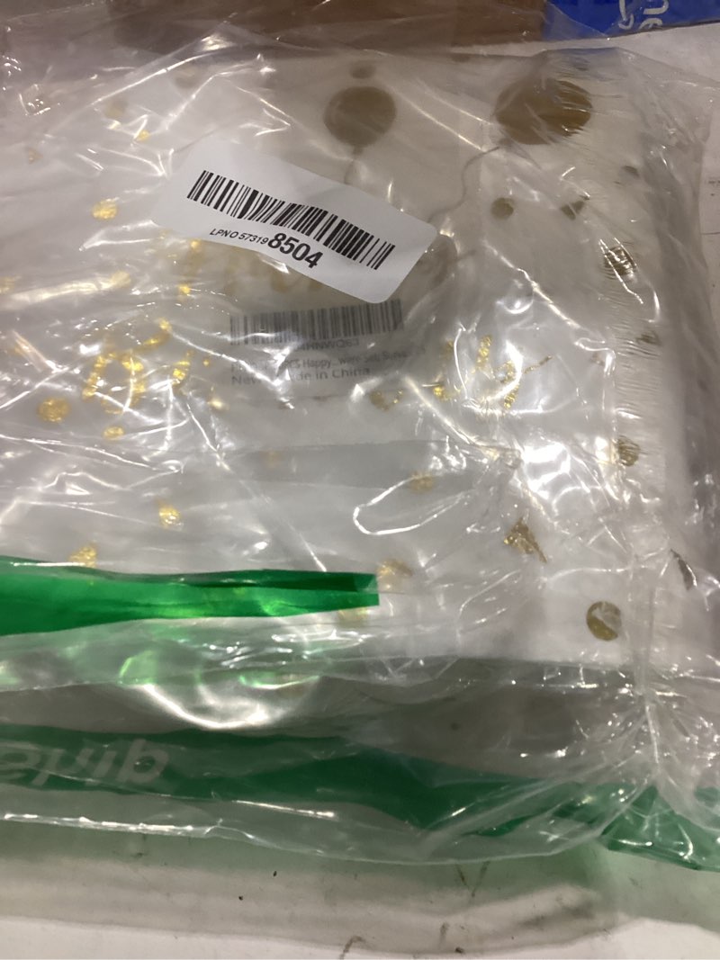 Condition photo showing New/Like New for 50pcs happy birthday paper plates and napkins - 7 inch birthday cake plates scalloped white and gold dessert plates and 6.5 inch napkins disposable tableware set, serves 25 50pcs set white and gold