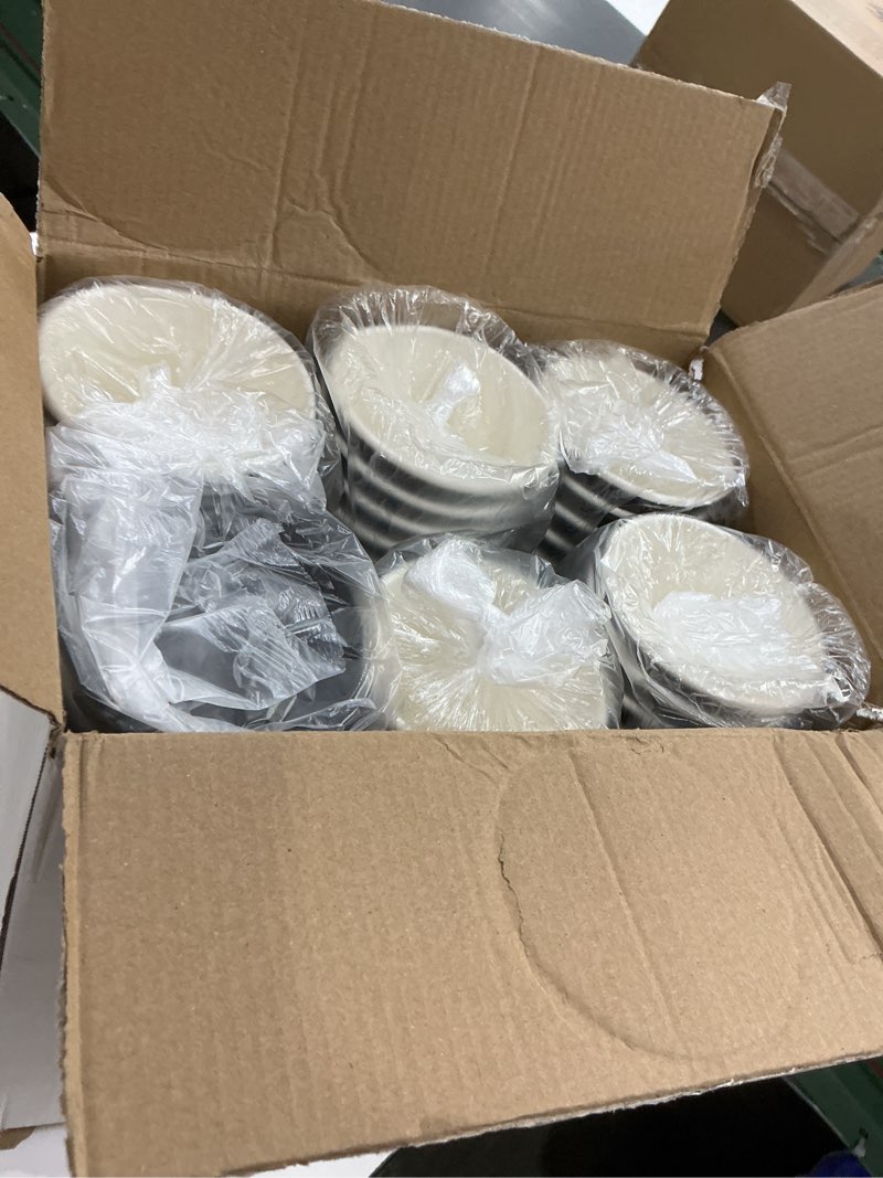 Condition photo showing New/Like New for 100 pack 16 oz coffee cups with lids, disposable insulated hot cups to go paper coffee cups, corrugated ripple wall cup for hot drink, office, coffee bar (black 16 oz) 16oz-100pack