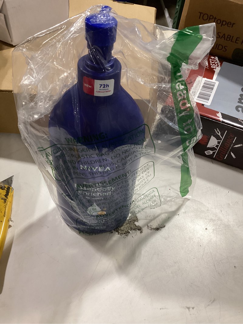 Condition photo showing As Is for nivea essentially enriched body lotion for very dry skin with hyaluronic acid, almond oil and deep nourishing serum, 72-hour body moisturizer, 33.8 fl oz value size pump bottle