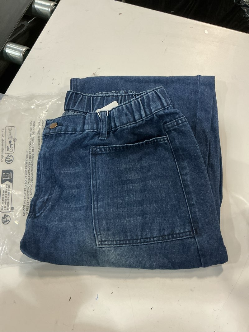 Condition photo showing As Is for (Similar) Pull On Elastic Waist Cargo Jeans for Women - Mid Rise Wide Leg Comfort Fit Stretchy Soft Denim Pants Navy XXLarge