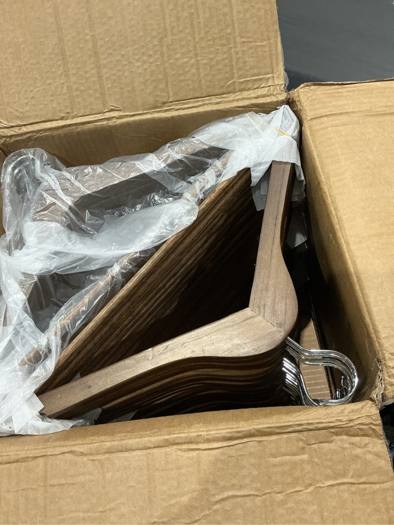 Condition photo showing Good Condition for wood hangers - 60 pack solid shirt hangers, heavy duty & slim wooden hangers, for suit, coat, jacket, pants (walnut) walnut 60