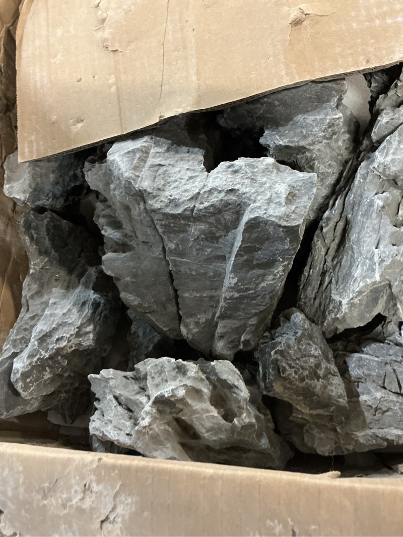 Condition photo showing As Is for unocho seiryu stone aquarium rocks 40lb natural fish tank rocks for aquascaping garden landscaping decoration paludarium amphibian enclosures(3-12 inches) 40lb(3-12 inches)