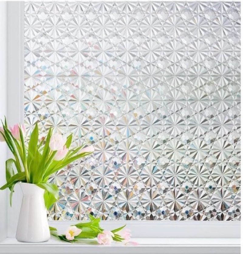Windimiley Window Privacy Film, Stained Glass Window Film Heat Control UV, Frosted Rainbow Bathroom 