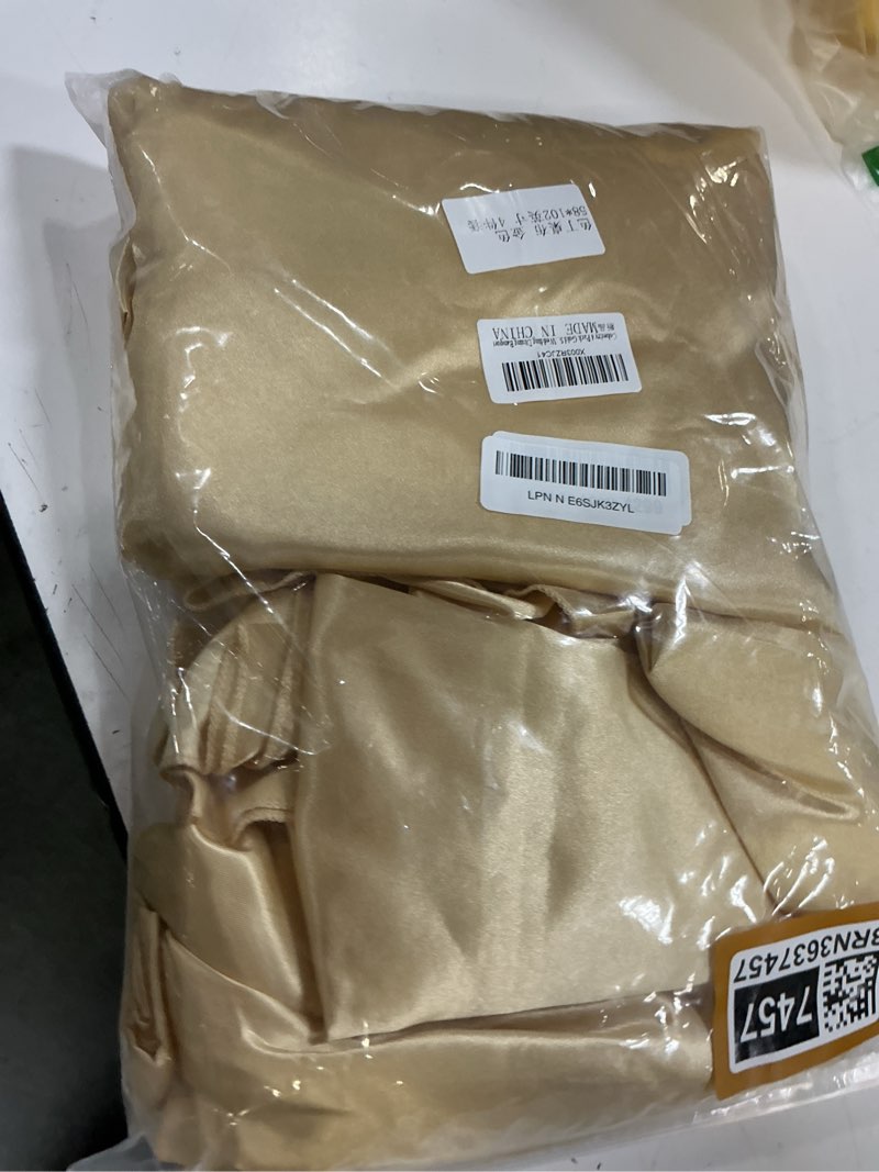 Condition photo showing Good Condition for 4 pack gold satin tablecloth, 58 x 102 inches rectangle table cover, smooth fabric gold satin table cloths, luxury silk tablecloth for party wedding dining banquet 4 gold