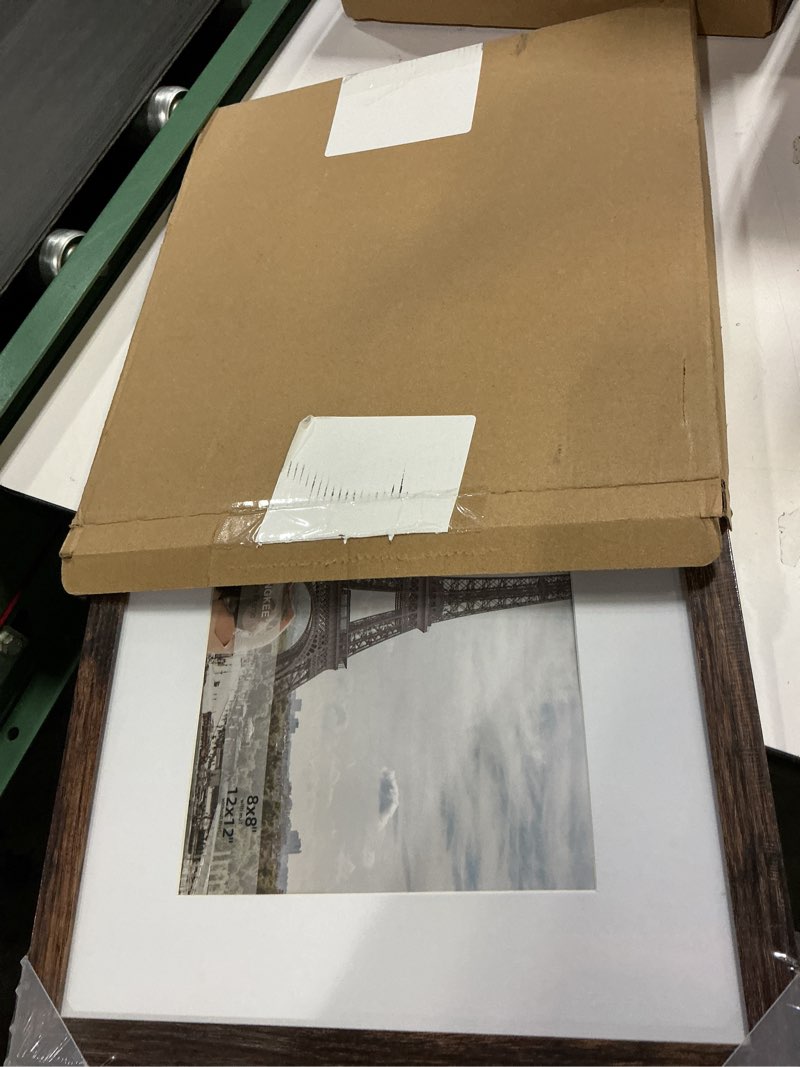 Condition photo showing New/Like New for Square 12x12 Picture Frame, Display Photos 8x8/10x10 with Mat or 12x12 without Mat, Made of Solid Walnut Wood with Real Glass Vertical Horizontal Standing Tabletop Wall Hanging Gallery Poster Walnut 12x12 Matted 8x8/10x10