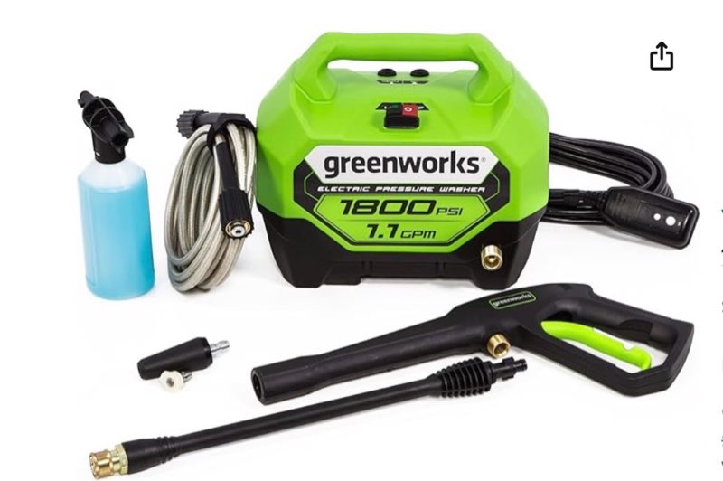 greenworks 1800 psi (1.1 gpm) electric pressure washer pwma certified