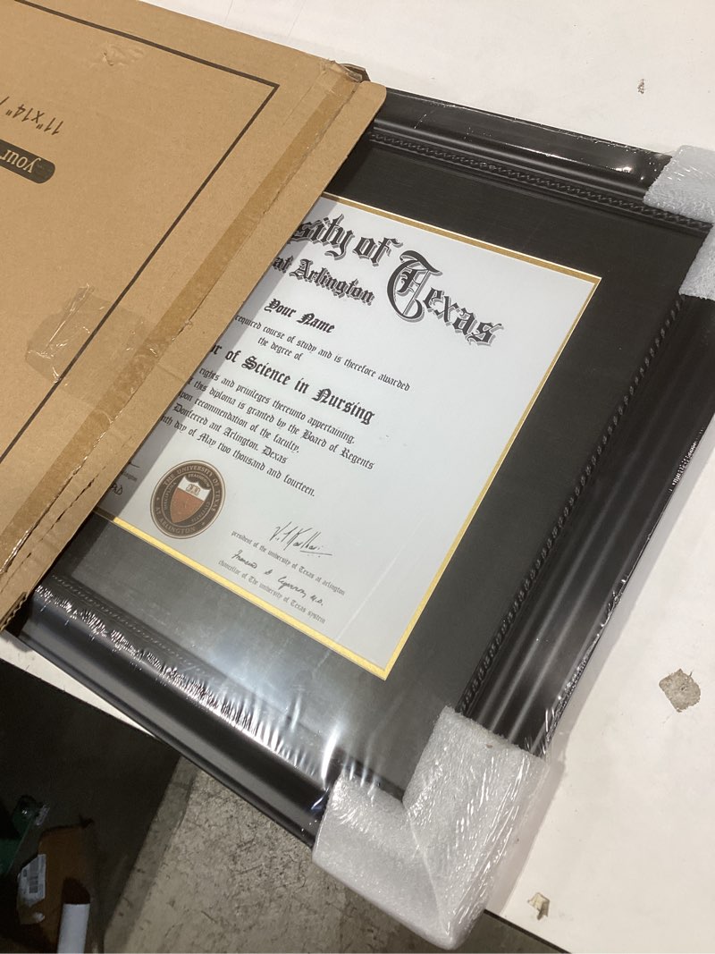 Condition photo showing Good Condition for gmframes 11x14 diploma degree frame with mat or display 15x18 certificates without mat,solid wood,black finish with intricate black rope detail,uv protection acrylic black 15x18 for 11x14 with mat