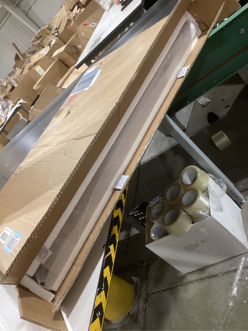 Condition photo showing As Is for Boho Rattan Wall Mirror Wooden Framed Rectangle Mirror Rattan Decorative Farmhouse Hanging Mirror for Bathroom Vanity Entryway Living Room Home Wall Decor - 23.82" x 1.78" x 31.5"