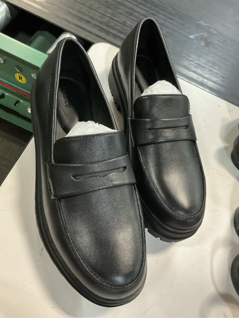 Condition photo showing Good Condition for italian leather lug sole loafer 9.5 black 