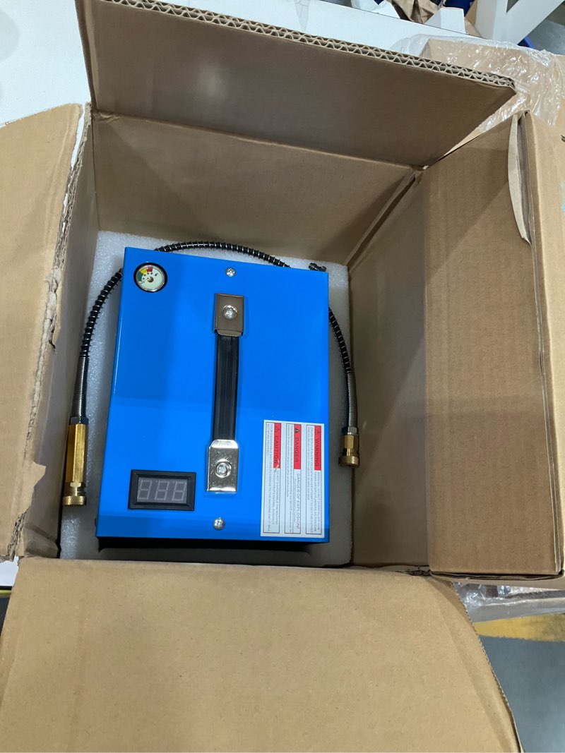 Condition photo showing Good Condition for pcp air compressor, 4500 psi/30 mpa scuba tank compressor, 12v dc/120v ac power supply, built-in power converter, suitable for pcp air rifles, paintball, high-pressure tank compressors blue