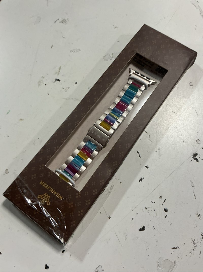 Condition photo showing New/Like New for wearlizer compatible with apple watch band 42/44/45/46/49mm fashion wristband women, stainless steel+resin metal replacement for iwatch series 11 10 9 8 7 6 5 4 3 se/ultra 3 2 1-starlight+rainbow 49/46/45/44/42mm(series 3 2 1) starlight+rainbow