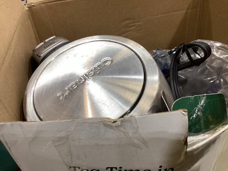 Condition photo showing As Is for cuisinart perfectemp 1.7-liter electric kettle, cordless electric tea kettle, 1500w for fast heat-up, 6 preset temperatures, 30-minute keep warm, stay cool nonslip handle, cpk-17p1 stainless steel perfectemp